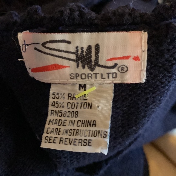 Vintage 90s Navy Blue Solid Print Crochet Trim Short Sleeve Knit Sweater Blouse - Picture 16 of 16